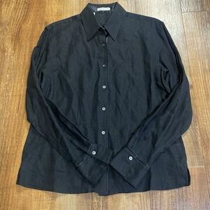 Cutter & Buck black linen long sleeve button up top size Medium